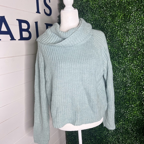 Mossino Sweaters - Cozy Mint Cowl Neck Ribbed Sweater